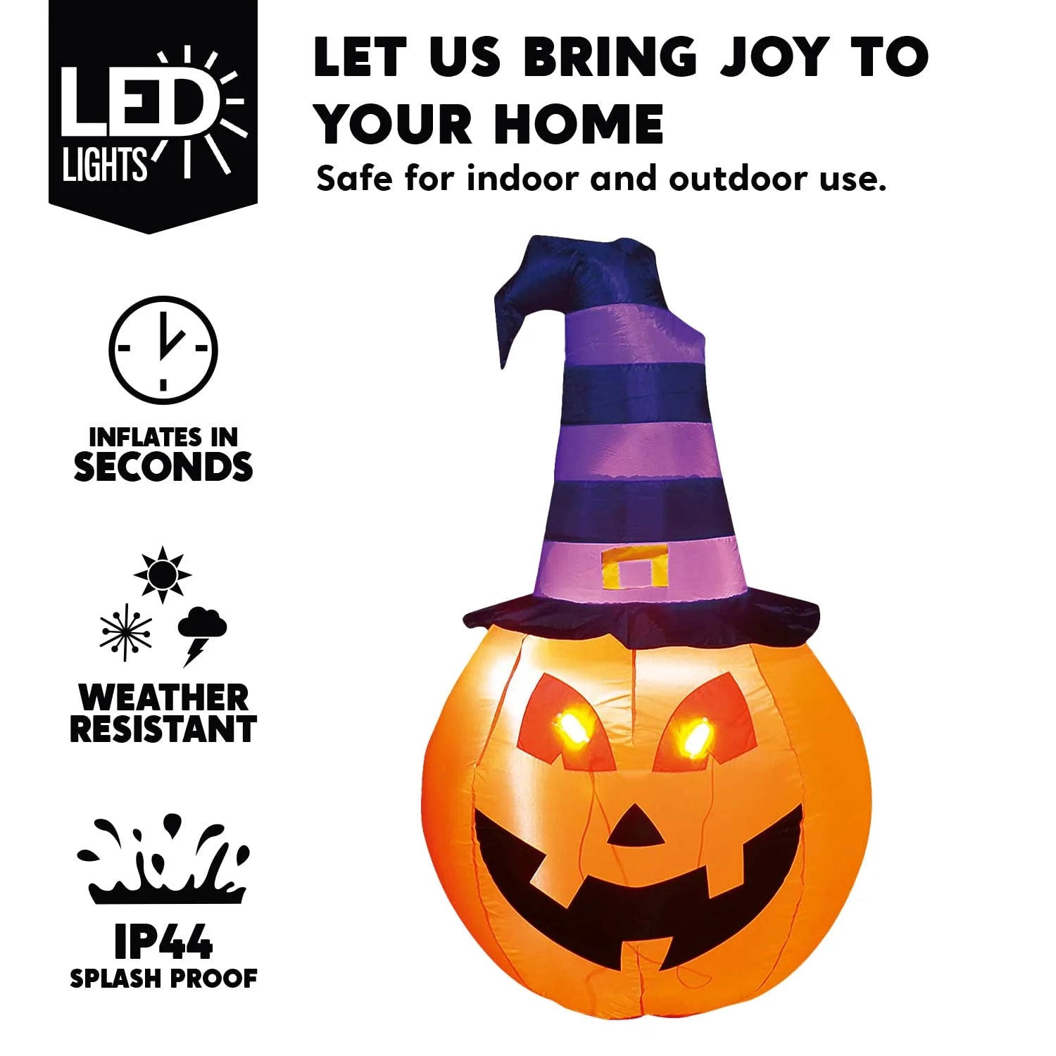 5 FT Halloween Inflatable Pumpkin with Witch Hat and Build-In Leds,Blow up Halloween Decorations,Fall Inflatables Outdoor Decorations