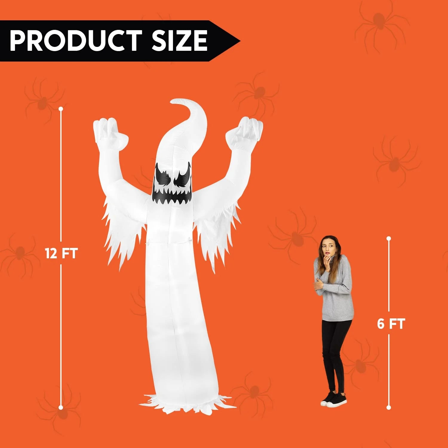 12Ft Halloween Inflatable Ghost,Giant Ghosts Inflatables with Build-In Leds Outdoor Decorations,Blow Ups Halloween Yard Inflatables