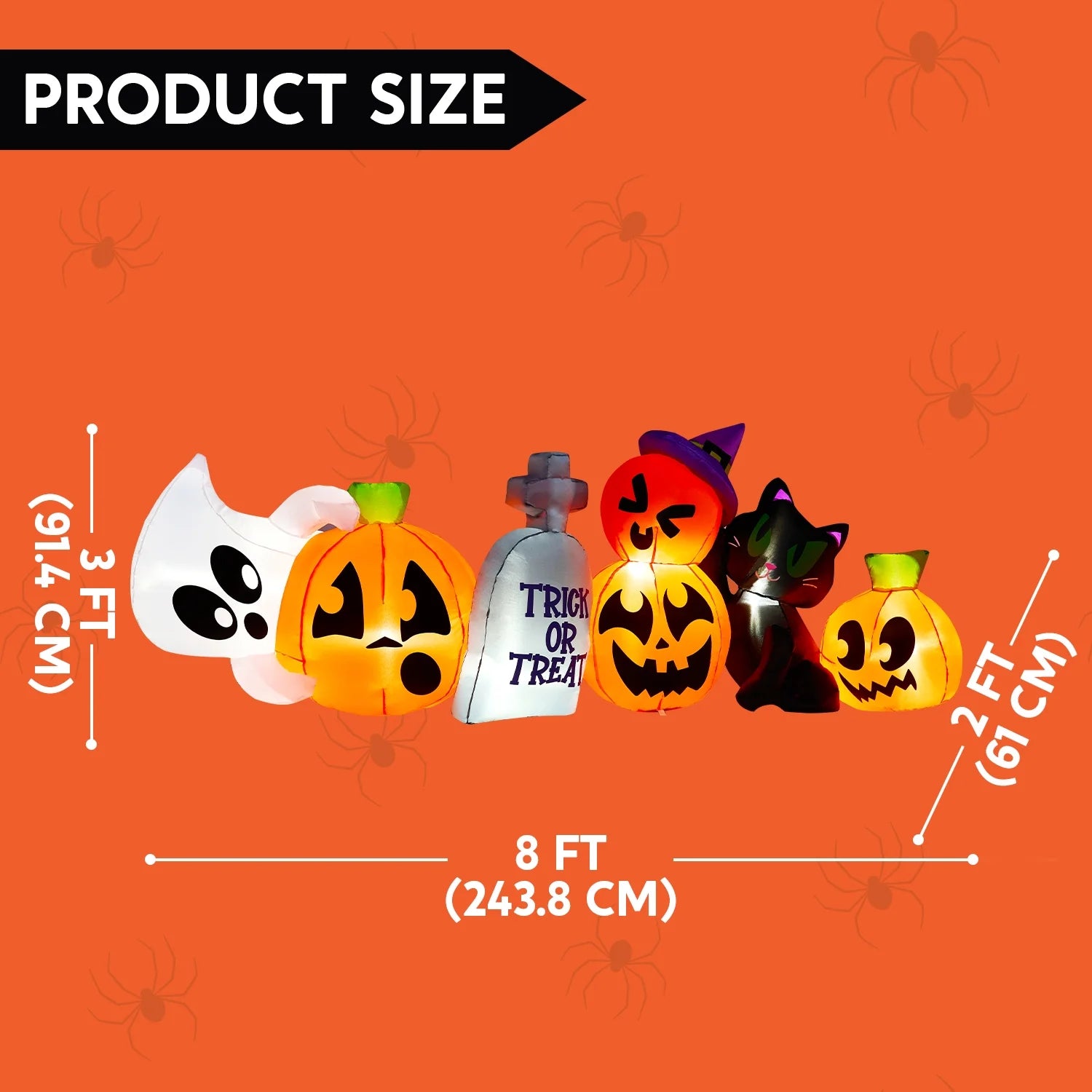 8 Ft Halloween Inflatables Characters,Long Light up Pumpkin Ghost Cat Tombstone Halloween Blow up Yard Decorations,Outdoor Halloween Decor