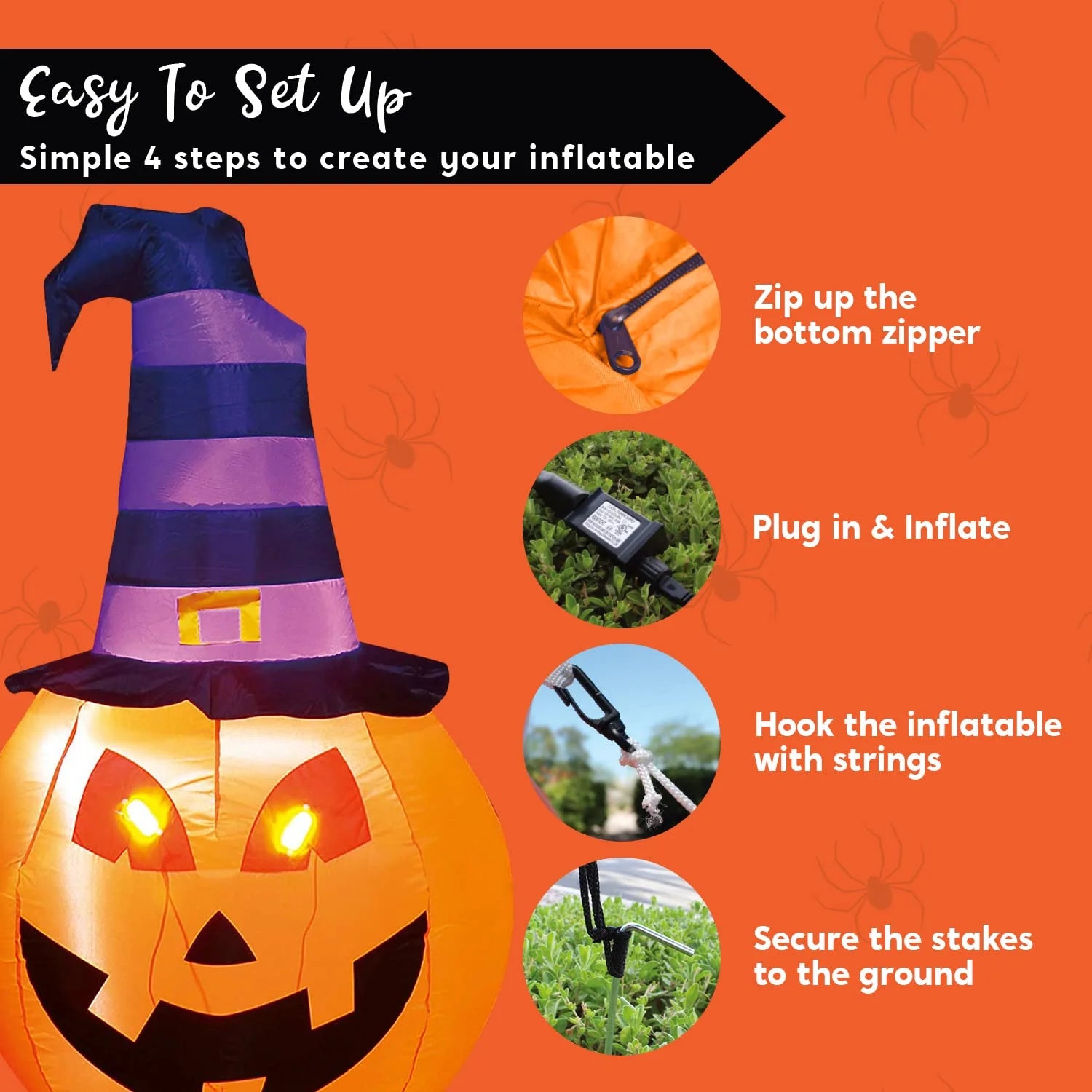 5 FT Halloween Inflatable Pumpkin with Witch Hat and Build-In Leds,Blow up Halloween Decorations,Fall Inflatables Outdoor Decorations