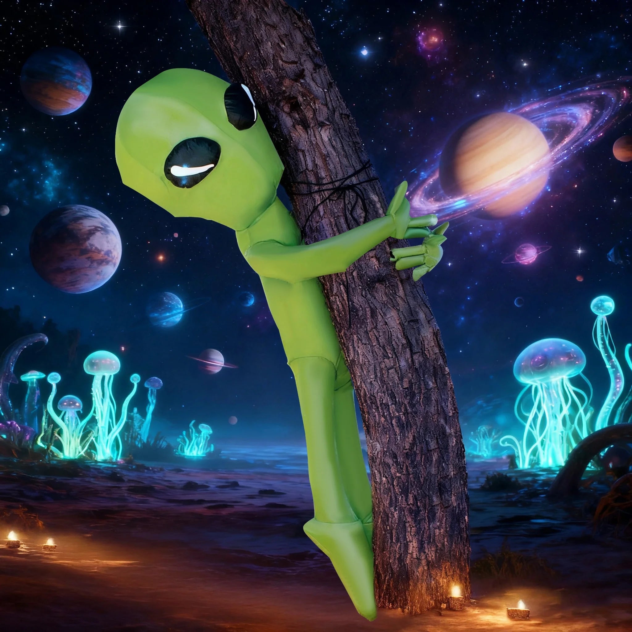 4 FT Halloween Inflatable Alien Tree Ghost Inflatable with Build-In Leds,Outdoor Blow up Inflatables Yard Decoration Decorations